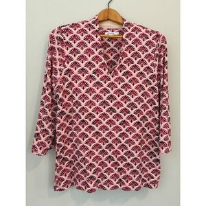 Chico's Women's Fan Print 3/4 Sleeve Tunic‎ Top Blouse Size 2 US L